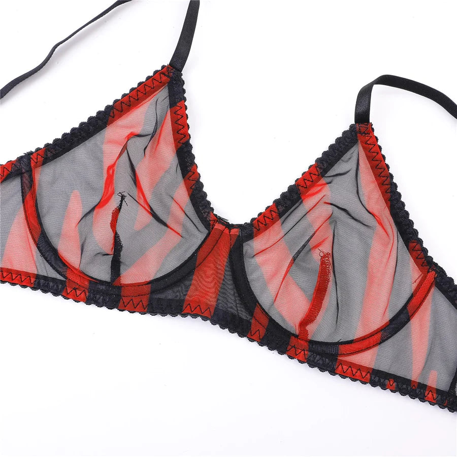Scarlet Wild Mesh Lingerie Set – Zebra Print with Garter Details